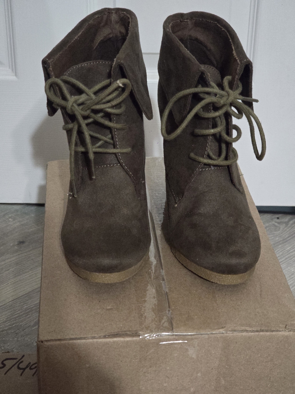 Brown Suede Lace-Up Ankle Wedge Booties